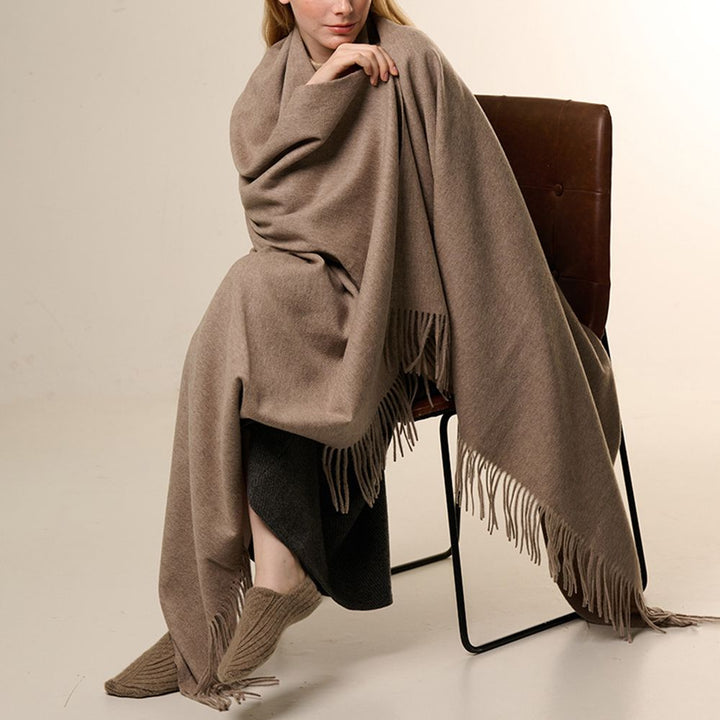 Oversized Soft Fringed 100% Cashmere Shawl Blanket Wrap for Travel