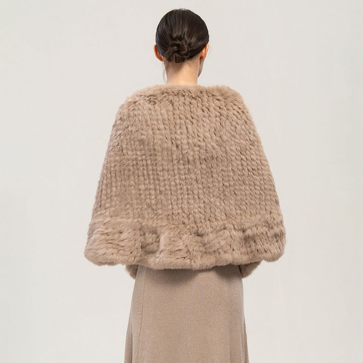 Rabbit Fur Knitted Shawl Wrap with Pockets Affordable Fur Coat