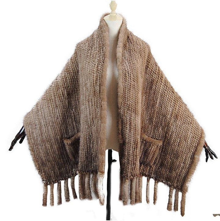 Genuine Mink Fur Shawl Wrap Elegant Fur Stole Cape Scarf with Fringe