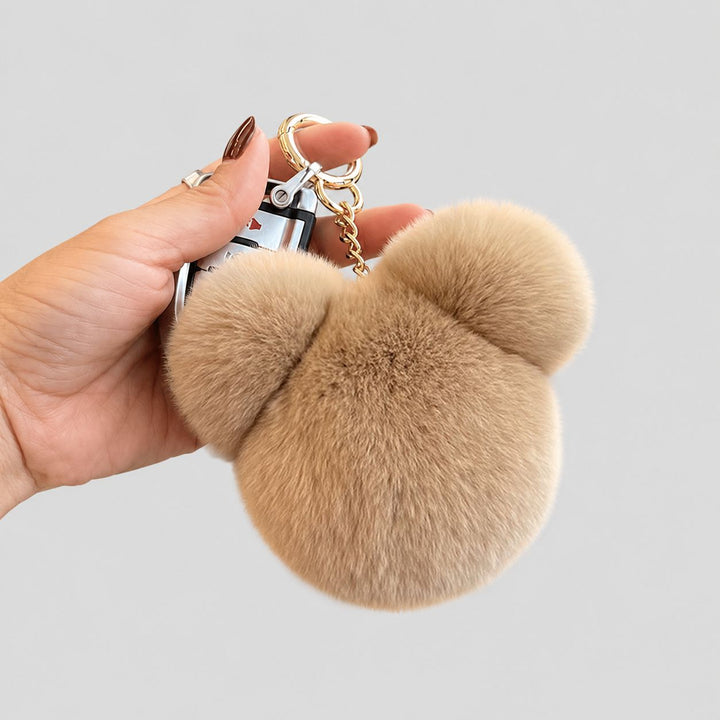 Real Rabbit Fur Bear Keychain Luxury Genuine Fur Pom Pom Bag Charm Key Ring Accessory