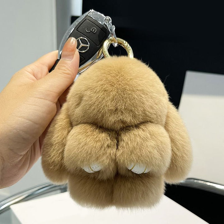 Real Rabbit Fur Bunny Keychain Fluffy Soft Plush Fur Bag Charm with Long Ears