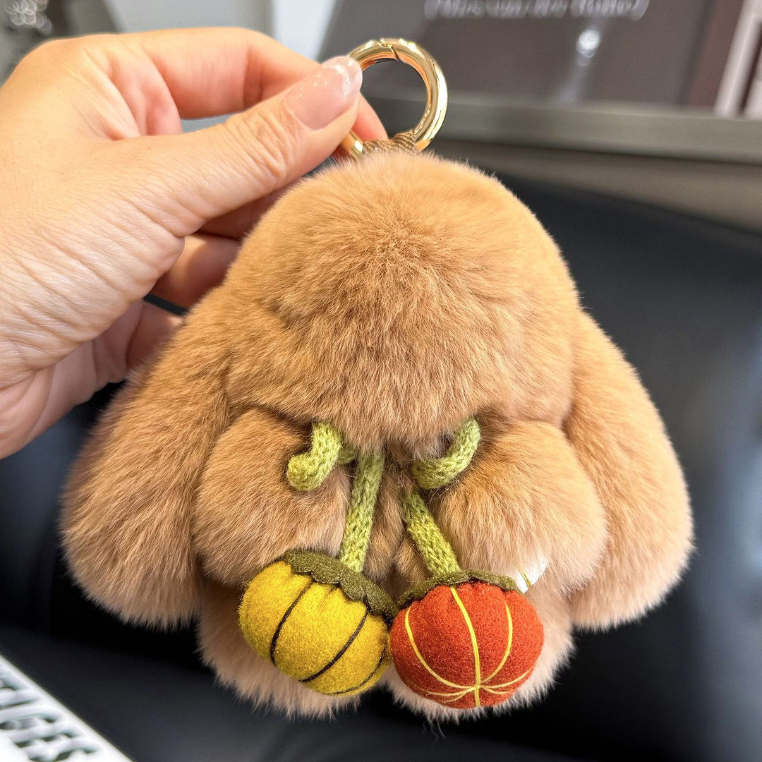 2026 Autumn New Halloween Pumpkin Rabbit Fur Bunny Keychain Soft Fluffy Bag  Car Accessory