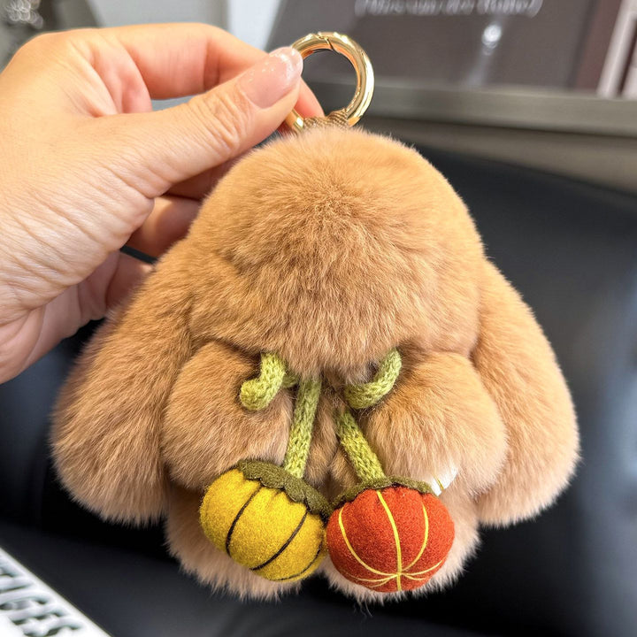 2026 Autumn New Halloween Pumpkin Rabbit Fur Bunny Keychain Soft Fluffy Bag  Car Accessory