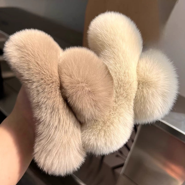 Large Fluffy Rabbit Fur Claw Clip