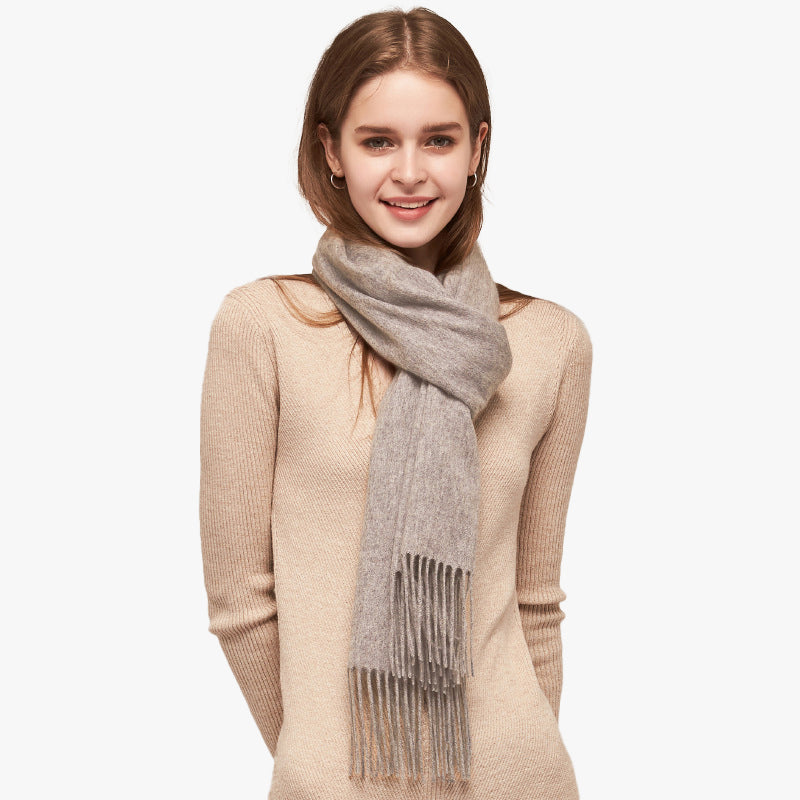 Basic Solid Color Long Cashmere Scarf with Tassels