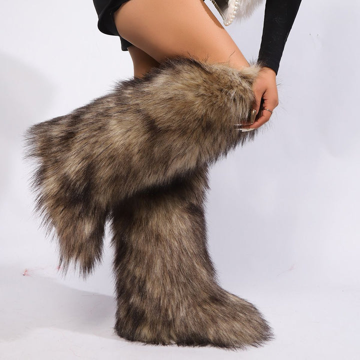 Womens Faux Fur Boot Winter Fluffy Long Furry Boots for Girls Outdoor Fuzzy Knee-High Boots