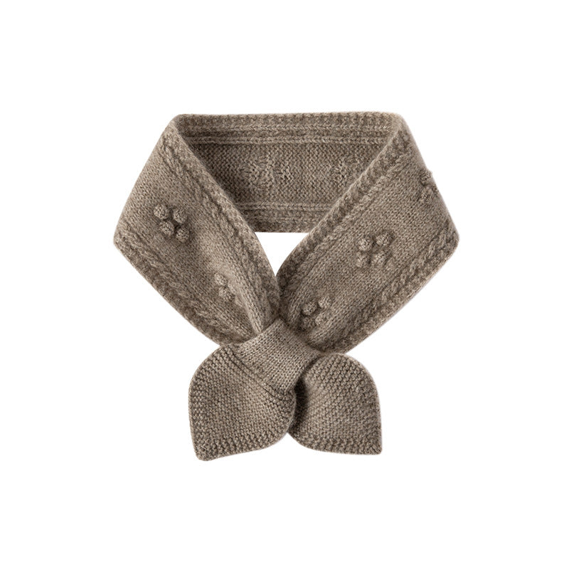 Bow Tie Cashmere Knit Scarf with Floral Embellishments