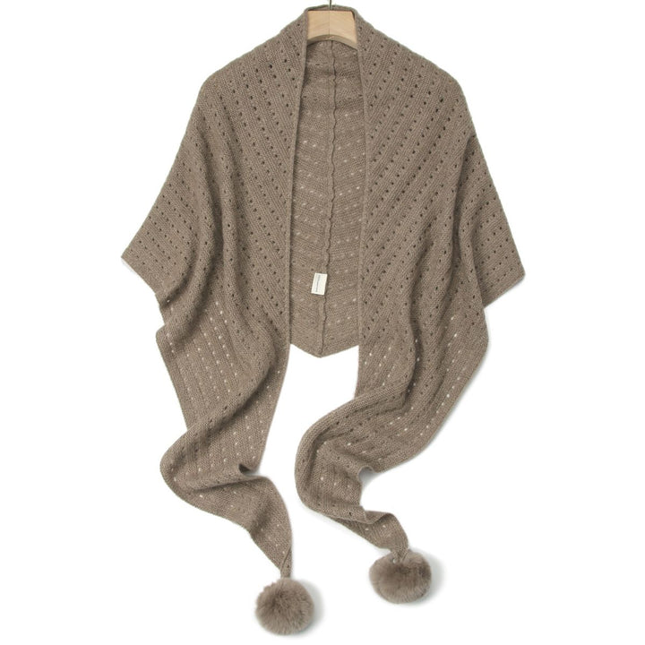 100% Pure Cashmere Pom-Pom Long Triangle Scarf Wrap