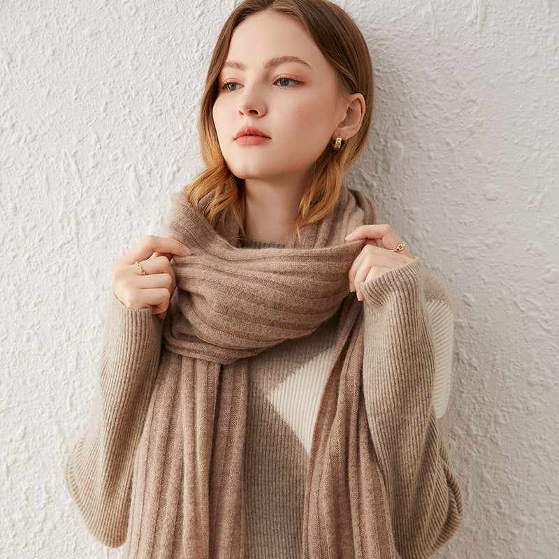 Winter Soft Cozy Ribbed Long 100% Premium Cashmere Scarf for Women