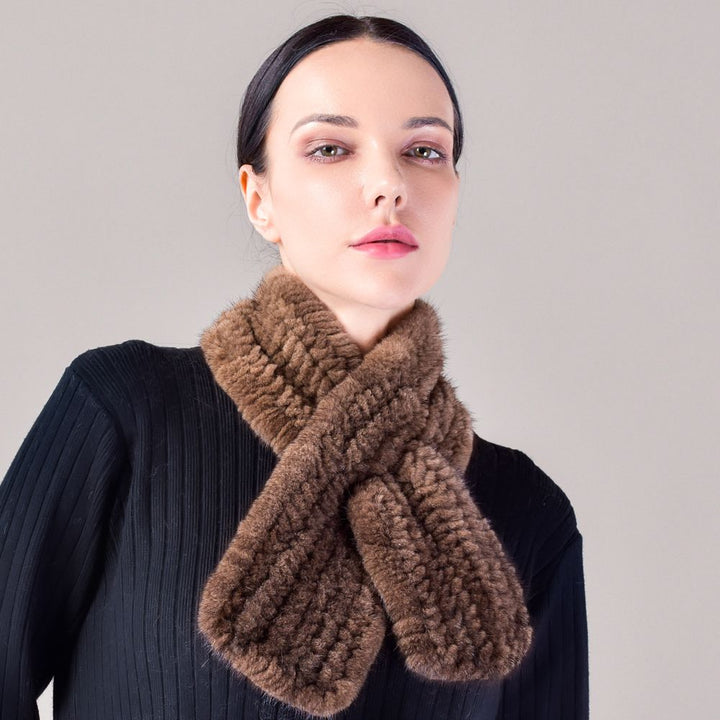 Real Mink Fur Knitted Scarf for Women Luxury Winter Neck Wrap
