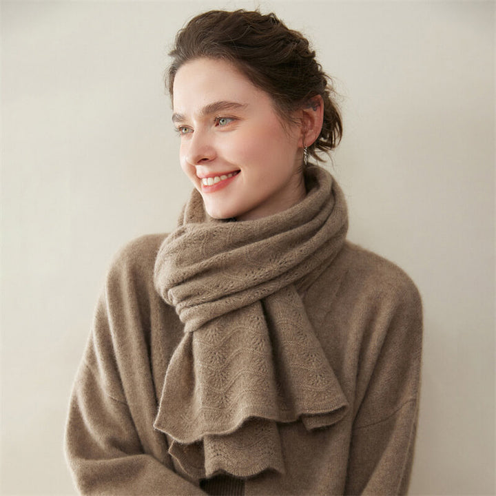 Women's Scalloped Edge Textured Knit 100% Cashmere Scarf