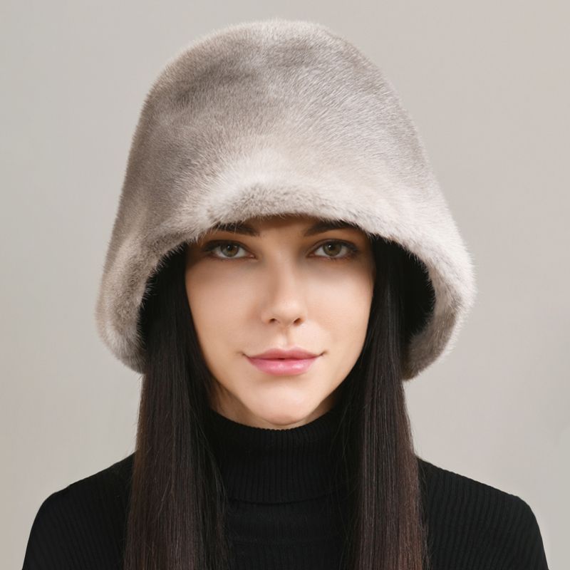 Luxury Real Mink Fur Bucket Hat Soft Warm Elegant Winter Hat for Women
