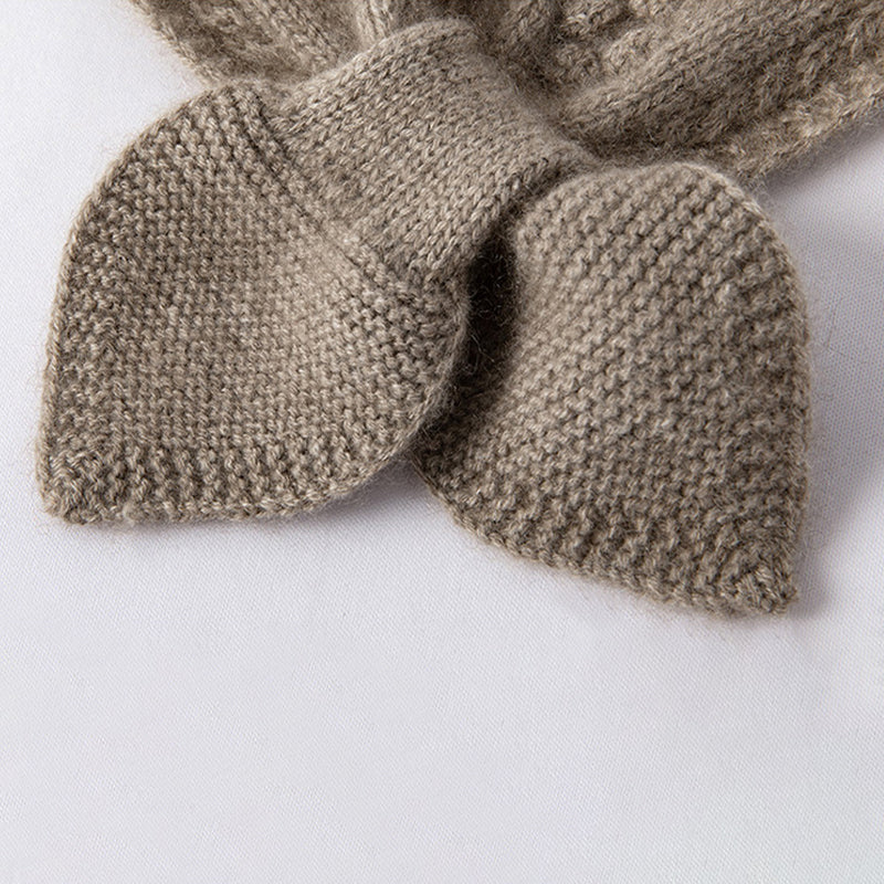 Bow Tie Cashmere Knit Scarf with Floral Embellishments