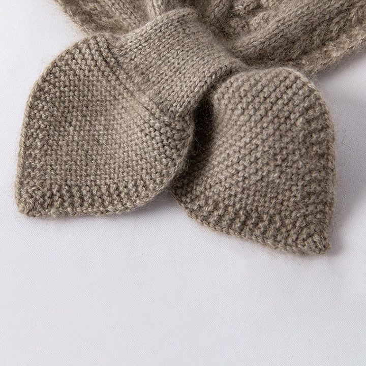Bow Tie Cashmere Knit Scarf with Floral Embellishments