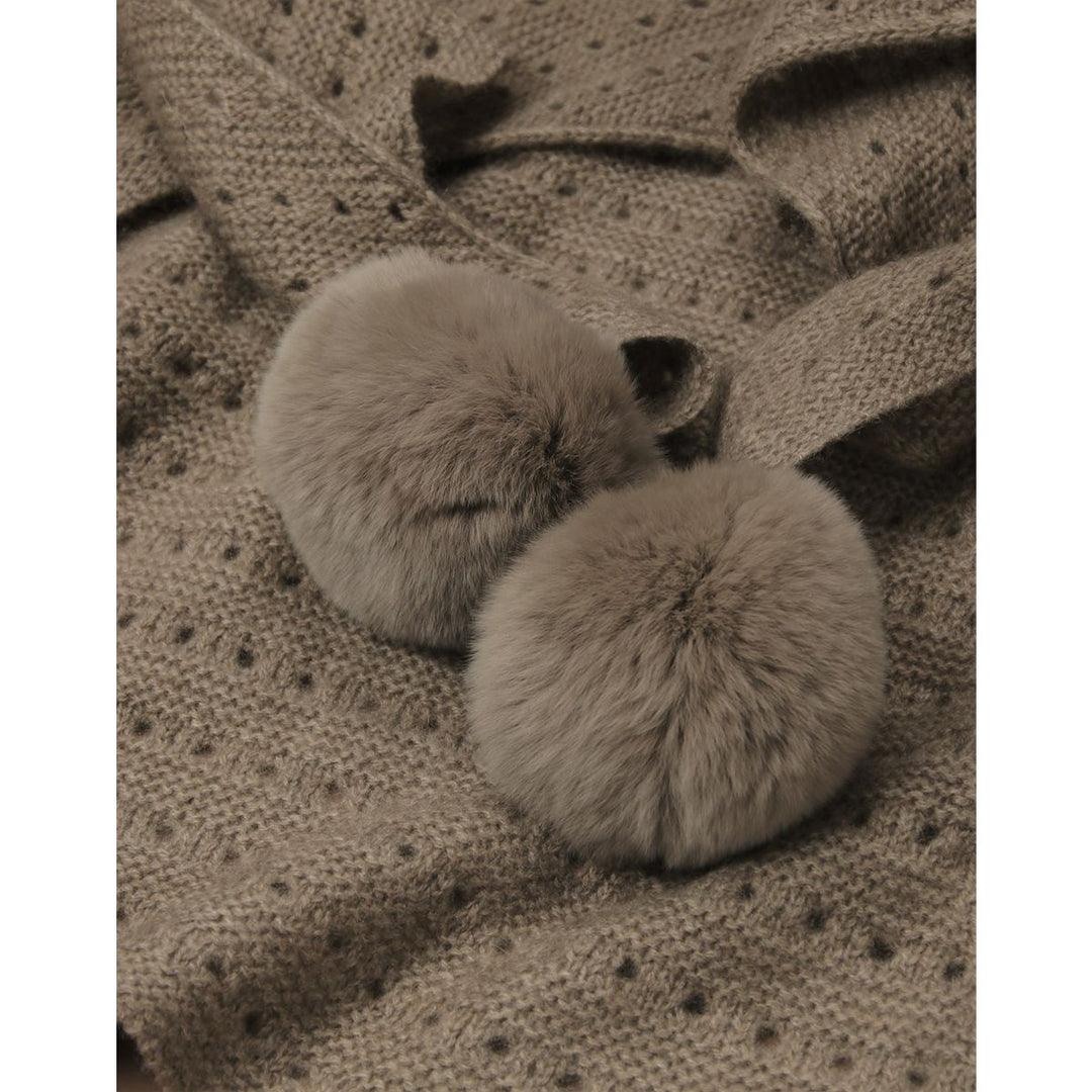100% Pure Cashmere Pom-Pom Long Triangle Scarf Wrap