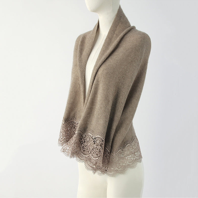 Elegant Lace Trim Soft Cashmere Shawl Wrap