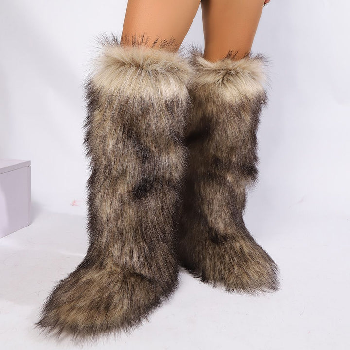 Womens Faux Fur Boot Winter Fluffy Long Furry Boots for Girls Outdoor Fuzzy Knee-High Boots