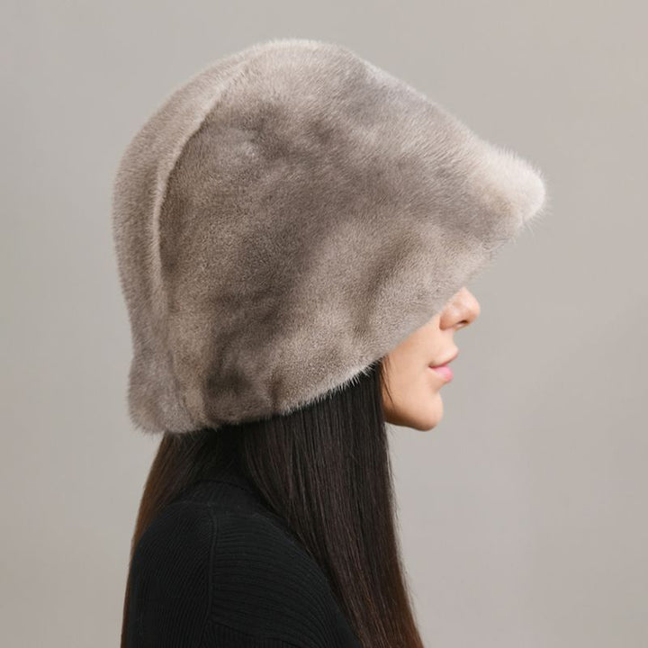 Luxury Real Mink Fur Bucket Hat Soft Warm Elegant Winter Hat for Women