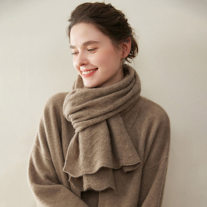 Women's Scalloped Edge Textured Knit 100% Cashmere Scarf
