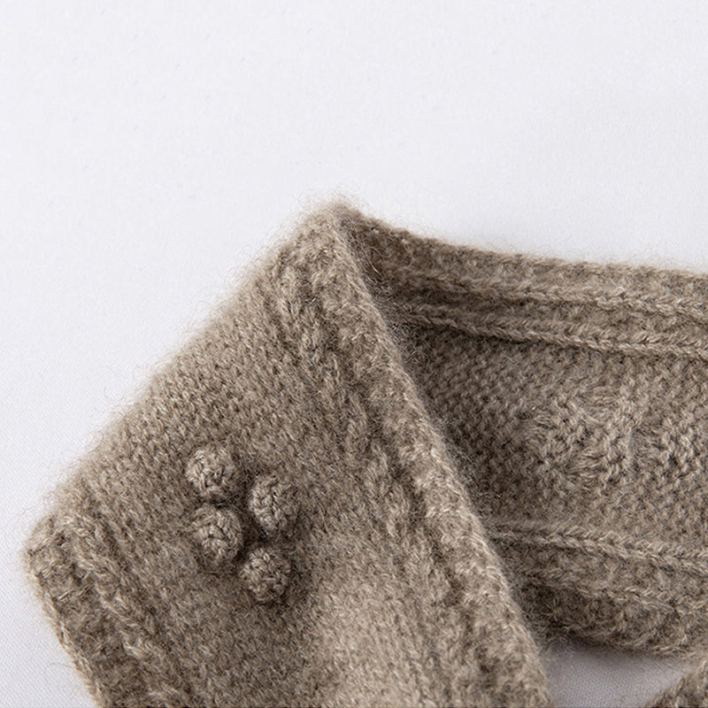 Bow Tie Cashmere Knit Scarf with Floral Embellishments