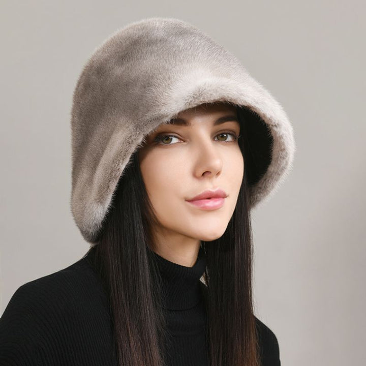 Luxury Real Mink Fur Bucket Hat Soft Warm Elegant Winter Hat for Women
