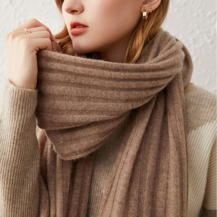 Winter Soft Cozy Ribbed Long 100% Premium Cashmere Scarf for Women