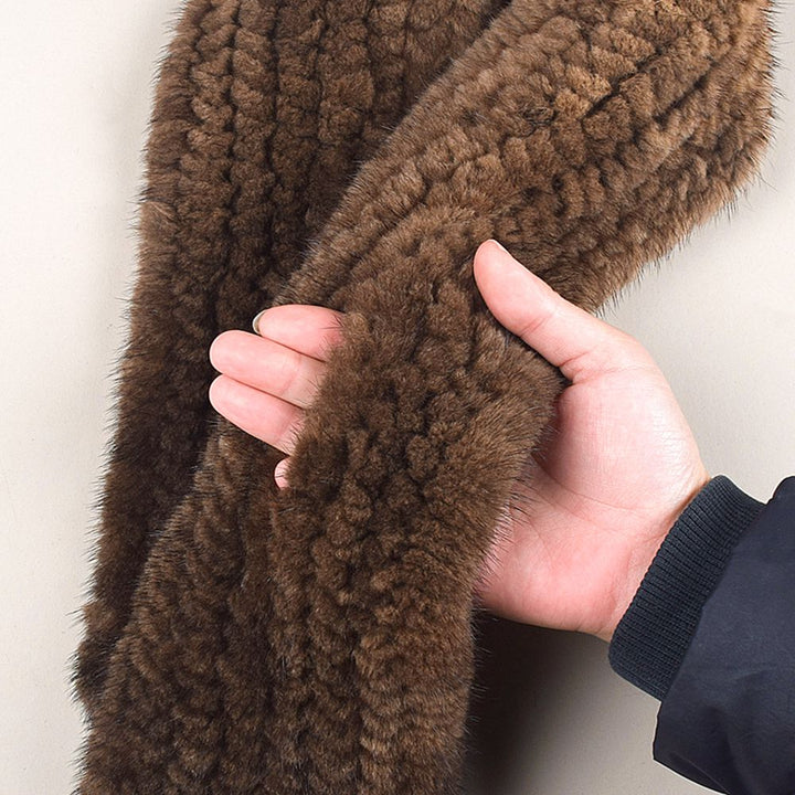 Real Mink Fur Knitted Scarf for Women Luxury Winter Neck Wrap