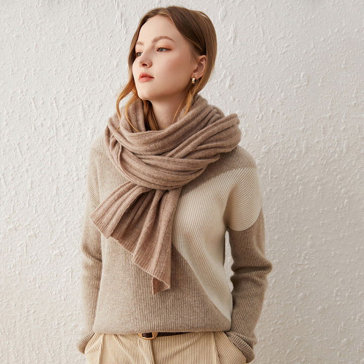 Winter Soft Cozy Ribbed Long 100% Premium Cashmere Scarf for Women