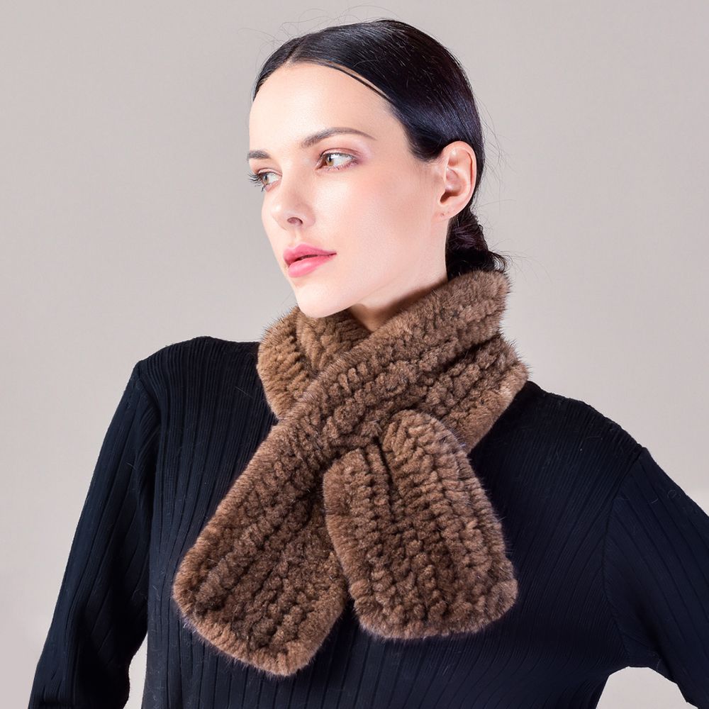 Real Mink Fur Knitted Scarf for Women Luxury Winter Neck Wrap