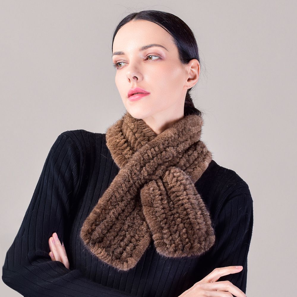 Real Mink Fur Knitted Scarf for Women Luxury Winter Neck Wrap
