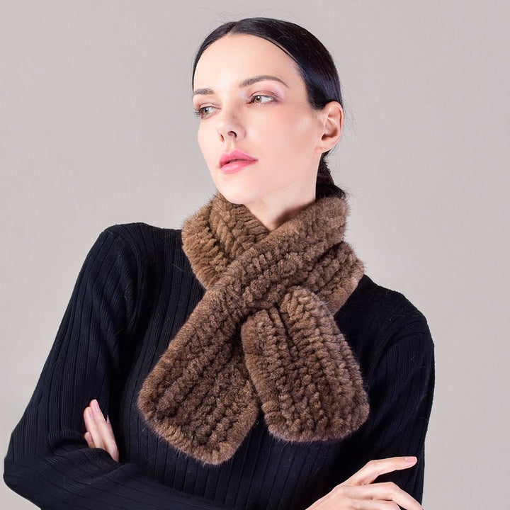 Real Mink Fur Knitted Scarf for Women Luxury Winter Neck Wrap