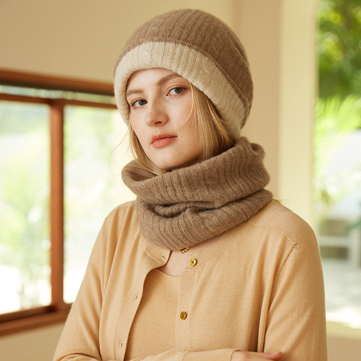 Cable Knit Cashmere Hat and Infinity Scarf Set