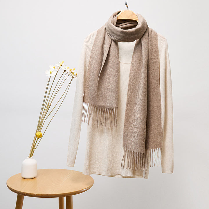 Basic Solid Color Long Cashmere Scarf with Tassels