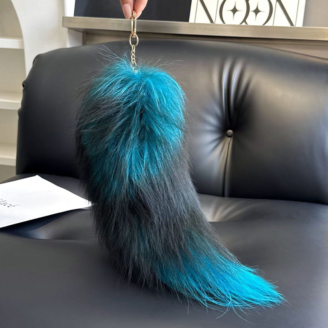 Colorful Real Fox Fur Tail Keychain Fluffy Long Fur Bag Charm Key Ring