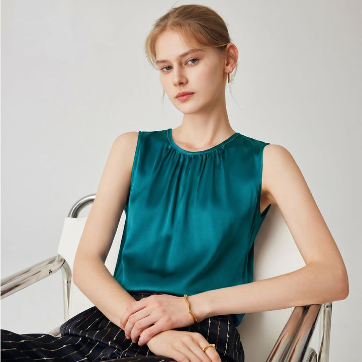 22 Momme Women's Round Neck Sleeveless Silk Shell Top