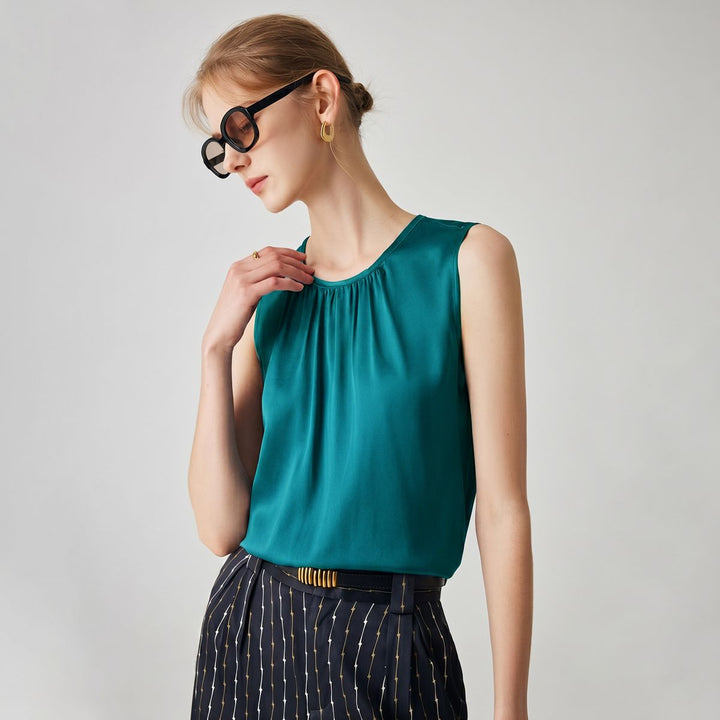 22 Momme Women's Round Neck Sleeveless Silk Shell Top