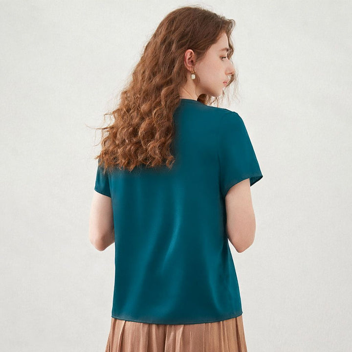 22 Momme Basic V-Neck Pure Mulberry Silk Short Sleeve T-Shirt