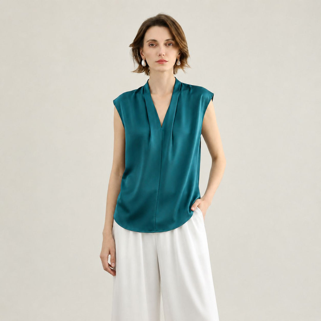 Women's Mulberry Silk Sleeveless V-Neck Blouse