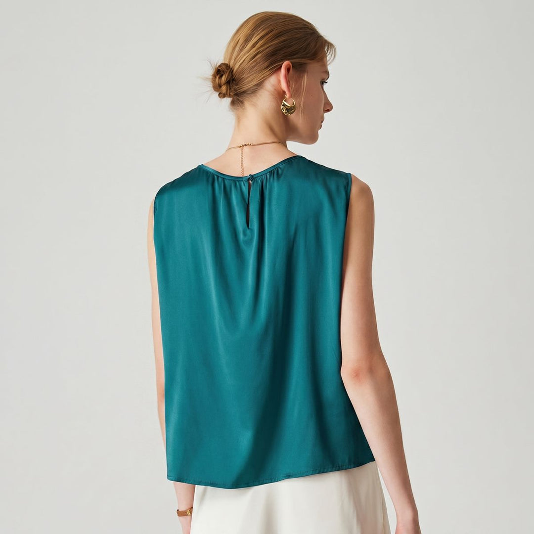 22 Momme Women's Round Neck Sleeveless Silk Shell Top