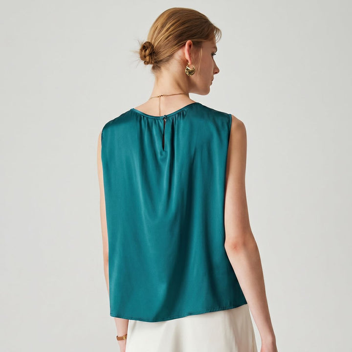 22 Momme Women's Round Neck Sleeveless Silk Shell Top