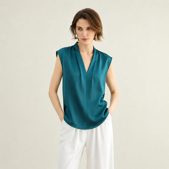 Women's Mulberry Silk Sleeveless V-Neck Blouse