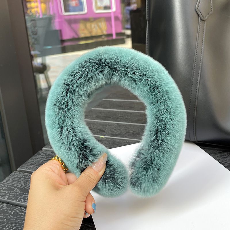 Real Rabbit Fur Headband Women's Soft Plush Leopard Print Hair Accessories