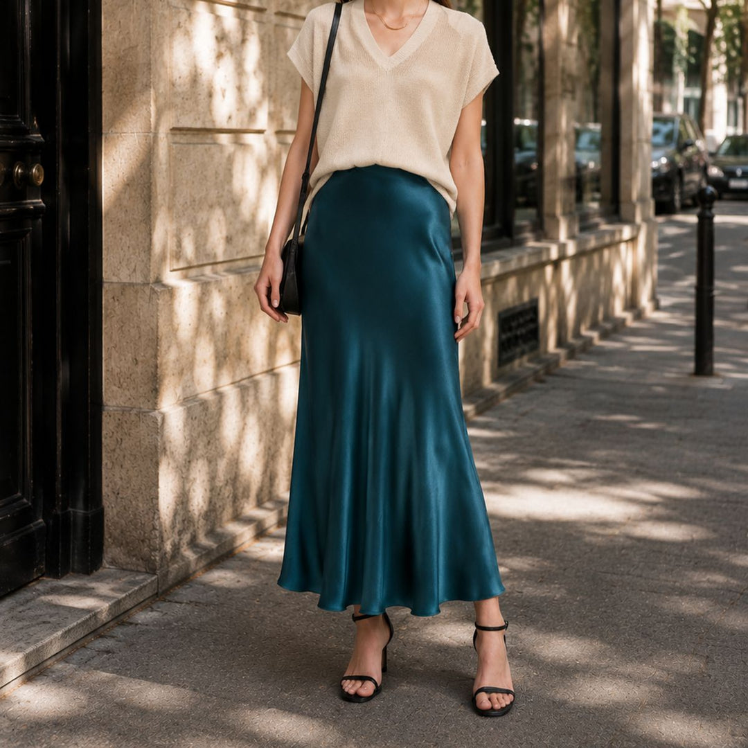 Women's 100% Mulberry Silk Maxi Slip Skirt Elegant High Waist Silk Bias Cut Long Skirt