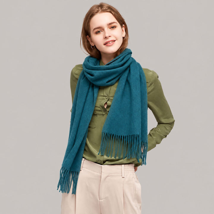 Classic Long Cashmere Scarf with Tassels