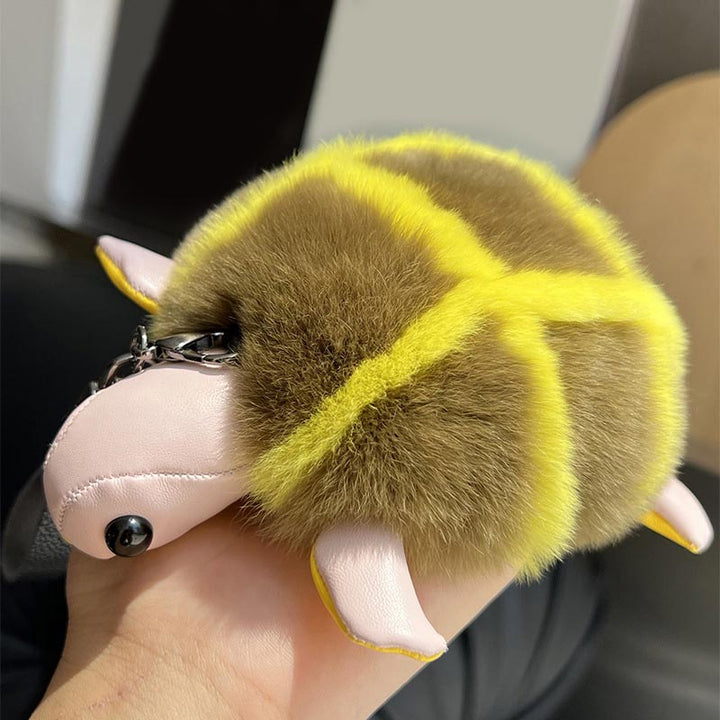 Real Rabbit Fur Turtle Keychain Luxury Plush Sea Turtle Key Ring