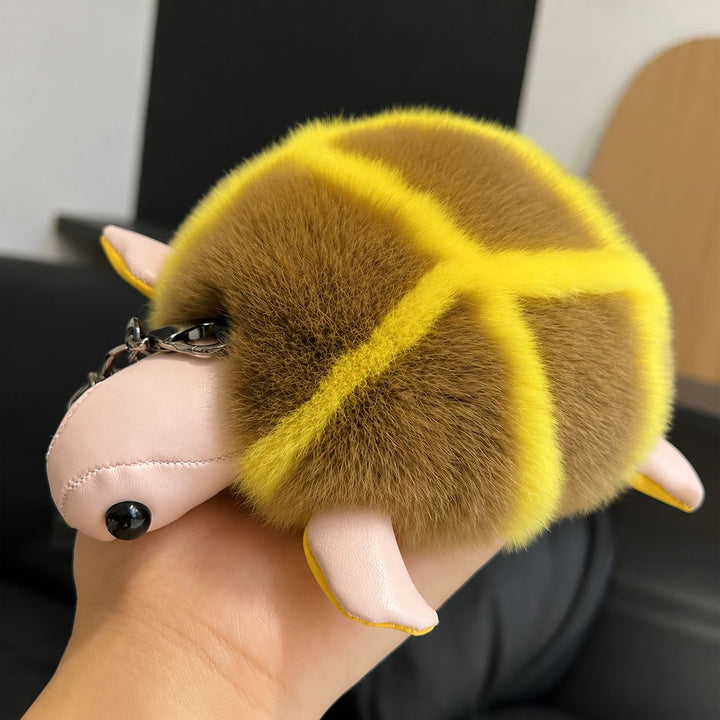 Real Rabbit Fur Turtle Keychain Luxury Plush Sea Turtle Key Ring