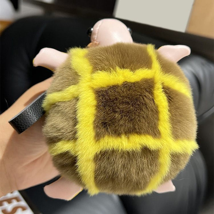 Real Rabbit Fur Turtle Keychain Luxury Plush Sea Turtle Key Ring