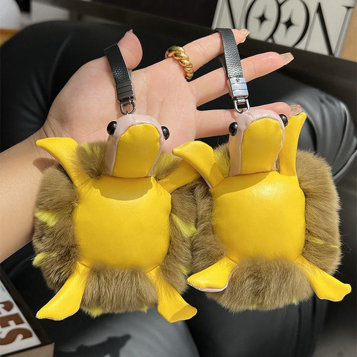 Real Rabbit Fur Turtle Keychain Luxury Plush Sea Turtle Key Ring