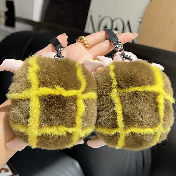 Real Rabbit Fur Turtle Keychain Luxury Plush Sea Turtle Key Ring