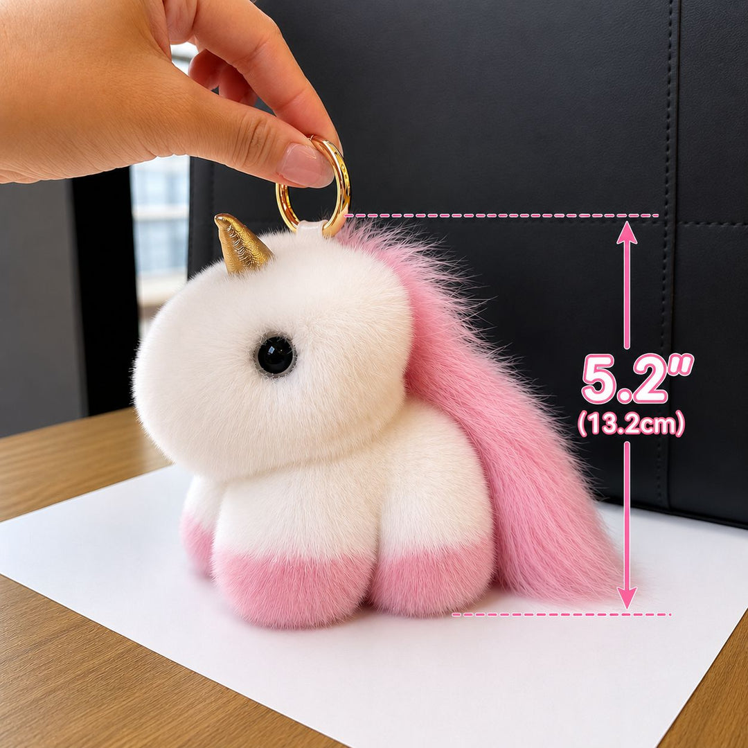 Real Rabbit Fur Unicorn Keychain Luxury Plush Bag Charm Car Key Ring Accessory